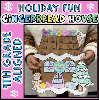 Preview of 4th Grade Math Gingerbread Houses Christmas Winter Craft Multiplication Adding