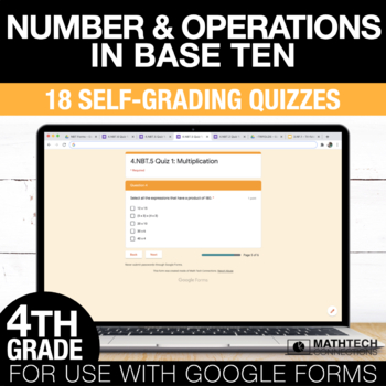 Preview of Place Value, Multiplication & Divison Google Form Math Assessments 4th Grade