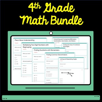 Preview of 4th Grade Math Google Form Self Grading Assessment ALL YEAR BUNDLE