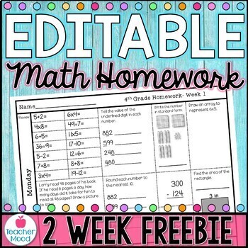 Preview of 4th Grade Math Homework Week 1 & 2 | Place Value and Review