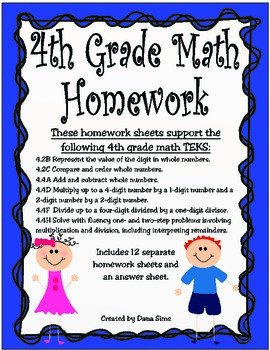4th Grade Math Homework (STAAR Review Sheets) by Dana Sims | Teachers