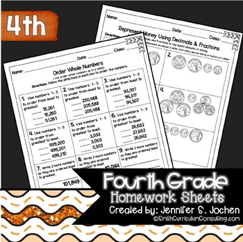Preview of 4th Grade Math Homework Sheets for Full Year and EDITABLE | Practice Sheets