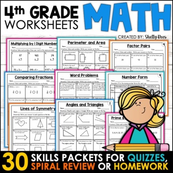 Preview of 4th Grade Math Homework Spiral Review Math Worksheets Packet Test Prep Practice