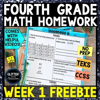 Preview of 4th Grade Math Homework - Week 1 Freebie - No Prep - TEKS - CCSS