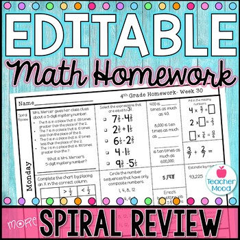 4th Grade Math Homework Week 30 | Spiral Review | Test Prep | TPT