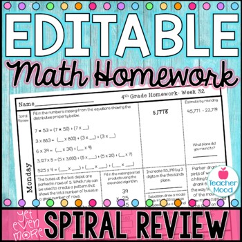 Preview of 4th Grade Math Homework Week 32 | Spiral Review | Test Prep