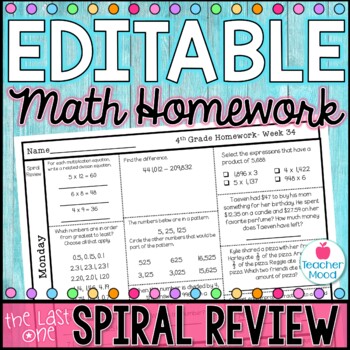Preview of 4th Grade Math Homework Week 34 | Spiral Review | Test Prep