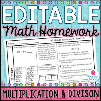 Preview of 4th Grade Math Homework Week 8 | Relating Multiplication and Division