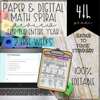 Preview of 4th Grade Math Spiral Review Printable and Digital FREEBIE