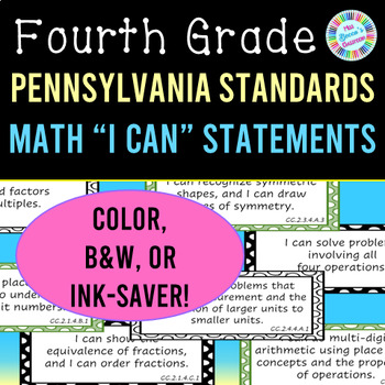 Preview of 4th Grade Math I Can Statements | Pennsylvania Core Standards