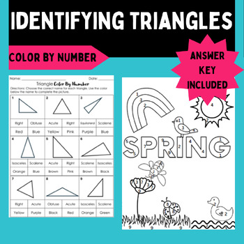 Preview of 4th Grade Math Identifying Triangles Color by Number Activity Worksheet