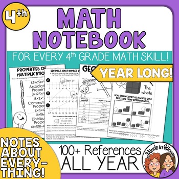 Preview of 4th Grade Math Interactive Notebook To Last ALL Year - Place Value, Fractions, +