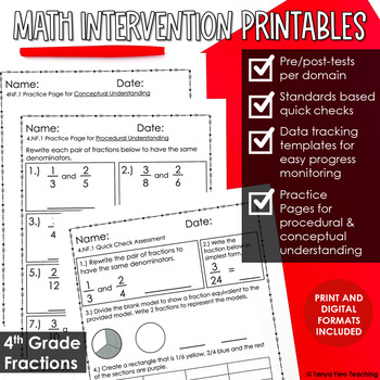 Preview of Math Intervention 4th Grade Fractions Printables | RTI Progress Monitoring