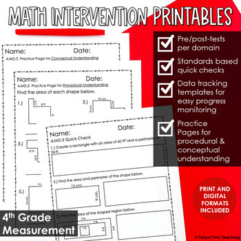 Preview of 4th Grade Math Intervention Measurement Printables | RTI Progress Monitoring