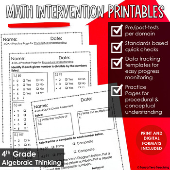 Preview of Math Intervention 4th Grade Algebraic Thinking | RTI Progress Monitoring