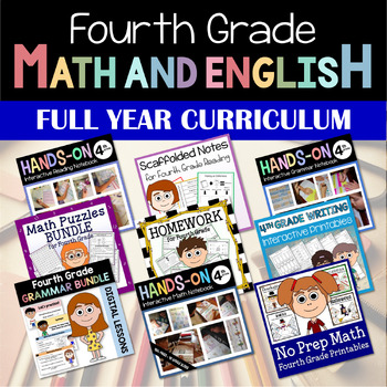 Preview of 4th Grade Math & Language Arts Full Year Curriculum Bundle | More 50% OFF