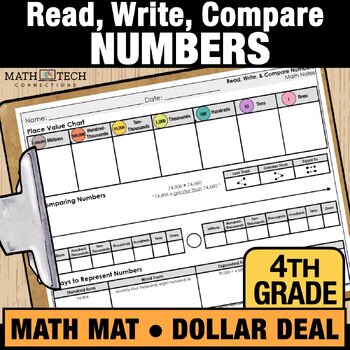 Preview of 4th Grade Math Mat with Notes Read, Write, & Compare Numbers Practice Worksheet