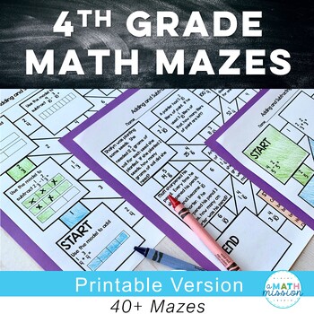 Preview of 4th Grade Math Maze Worksheets Activities Fractions Place Value Rounding