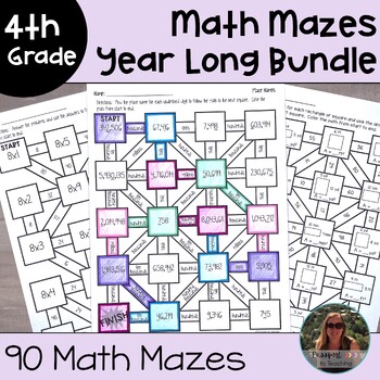 Preview of 4th Grade Math Maze Worksheets Year Long Bundle