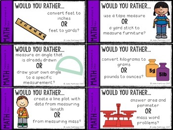 4th Grade Measurement and Data Would You Rather Math Questions | TpT