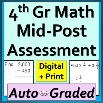 Preview of 4th Grade Math Mid End of Year Assessment Summative Spiral Review - Self Scoring