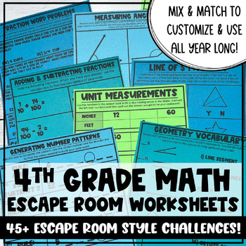 Preview of 4th Grade Math Escape Room Year Round Review End of Year Summer School Activity