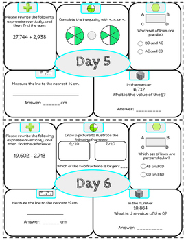 4th Grade Math Morning Work by Miss Purple Pineapple | TpT