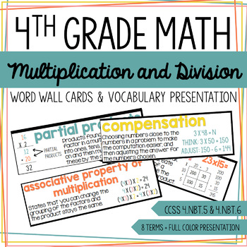 Preview of 4th Grade Math - Multiplication and Division - Word Wall Cards & Presentation