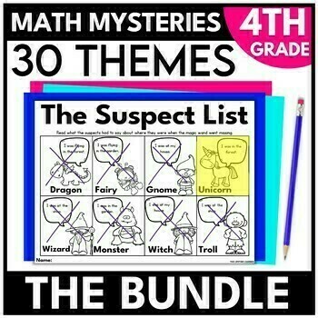 Preview of 4th Grade Math Mystery Bundle | Fourth Grade Math Games Activities Escape Room