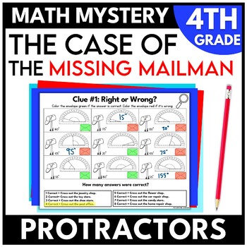 Preview of 4th Grade Math Mystery Measure Angles with Protractor Worksheets Escape Room