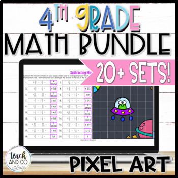 Preview of 4th Grade Math Activities, Year Long Math Mystery Pictures | Digital Pixel Art
