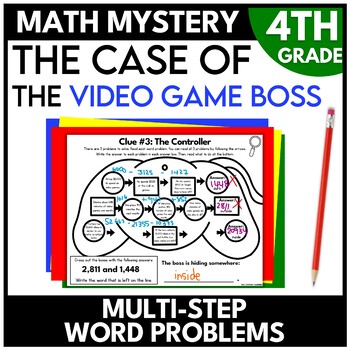 Preview of 4th Grade Math Mystery Video Game Worksheets Multistep Word Problems Escape Room