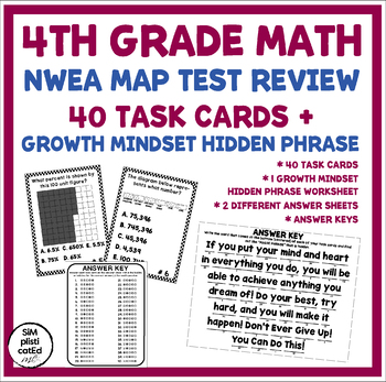 4th Grade Math NWEA Map Test Review 40 Task Cards  Growth Mindset Phrase