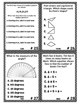 4th Grade Math NWEA Map Test Review 40 Task Cards  Growth Mindset Phrase