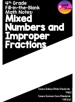 Preview of 4th Grade Math Notes: Mixed Numbers and Improper Fractions (PDF)
