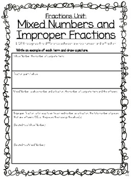4th grade math notes mixed numbers and improper fractions
