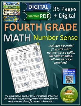 Preview of 4th Grade Math Number Sense Worksheets - Print and Digital Versions
