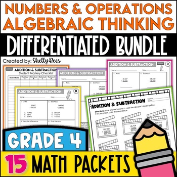 Preview of 4th Grade Math Review Worksheets NBT and OA Bundle