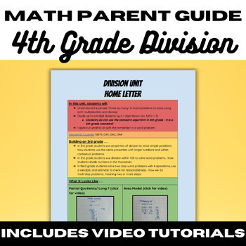 Preview of 4th Grade Math Parent Support Guide - Includes Video Tutorials for Division