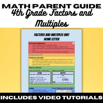 Preview of 4th Grade Math Parent Support Guide with Video Tutorials - Factors and Multiples