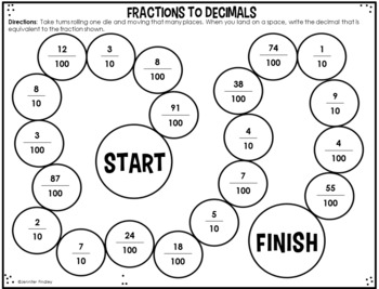 4th grade math partner games decimals decimal to