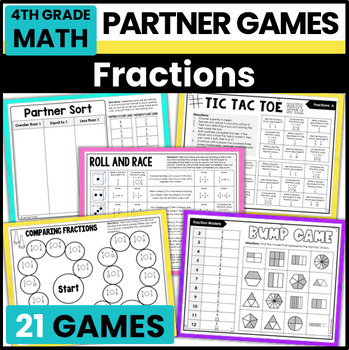 Preview of 4th Grade Math Partner Games | Fraction Games