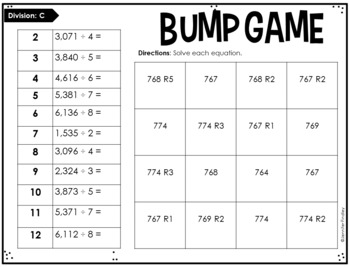 4th grade math partner games multi digit multiplication and division