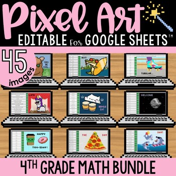 Preview of 4th Grade Math Pixel Art Yearlong Practice on Google Sheets | Math Review Bundle