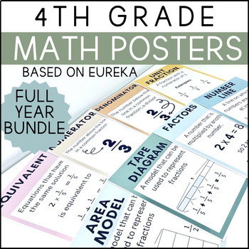 Preview of 4th Grade Math Posters BOHO Bundle - FULL YEAR - Based on Eureka