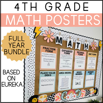 Preview of 4th Grade Math Posters Pastel RETRO Bundle - FULL YEAR - Based on Eureka