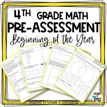 Preview of 4th Grade Math Pre-Assessment Beginning of Year Math Test Intervention Tool