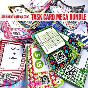 Preview of 4th Grade Math Review Task Cards | QR Codes | MEGA Bundle