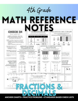 Preview of 4th Grade Math Reference Notes w/Practice Problems, Anchor Charts - FRACTIONS