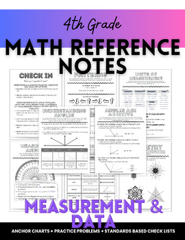 Preview of 4th Grade Math Reference Notes w/Practice Problems, Anchor Charts - MEASUREMENT